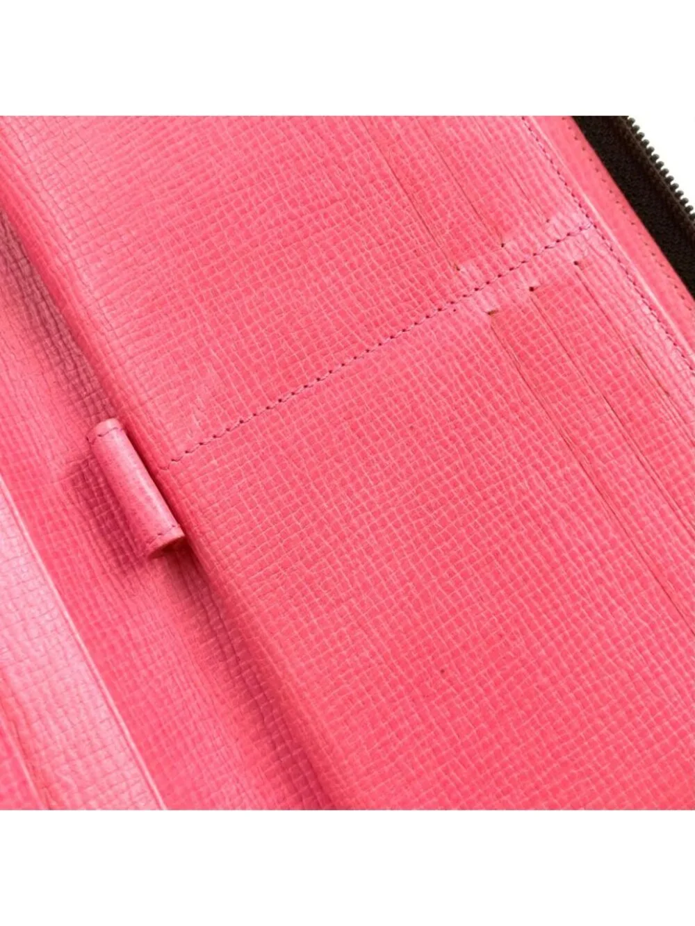 Fendi Zucca Pattern Zip Around Leather Pink Brown Wallet Gold